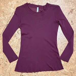 Cynthia Ashby 100% Cotton Sheer Mesh Longsleeve Tee In Purple Sz XS